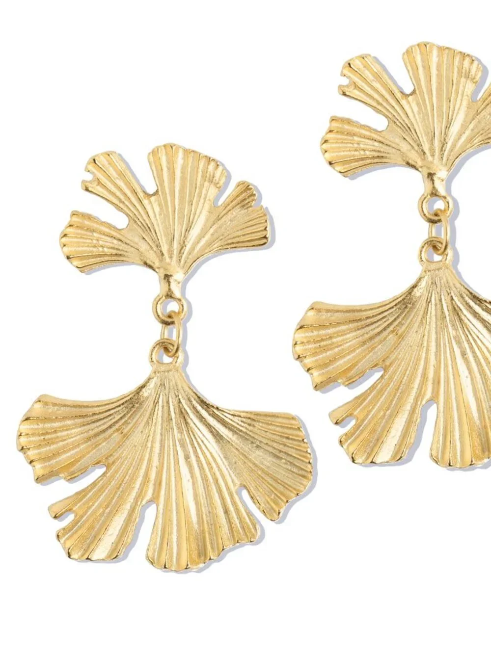Golden! Ginkgo Leaf Statement Earrings - Picture 2 of 2